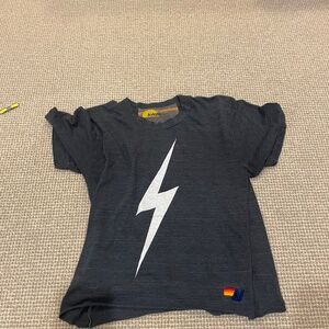Aviator Nation Dark Gray Crop Top with White Lightning Bolt